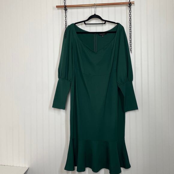 ELOQUII Women’s Green Sweetheart Neck Ruffle Hem Midi Dress Plus Size 18 - Picture 1 of 7